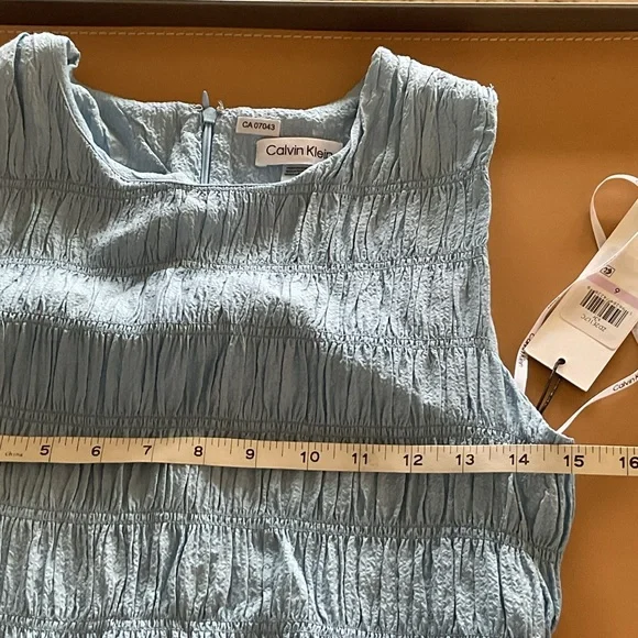 NEW Calvin Klein Blue Smocked & Tiered Sleeveless Dress. - Picture 8 of 14